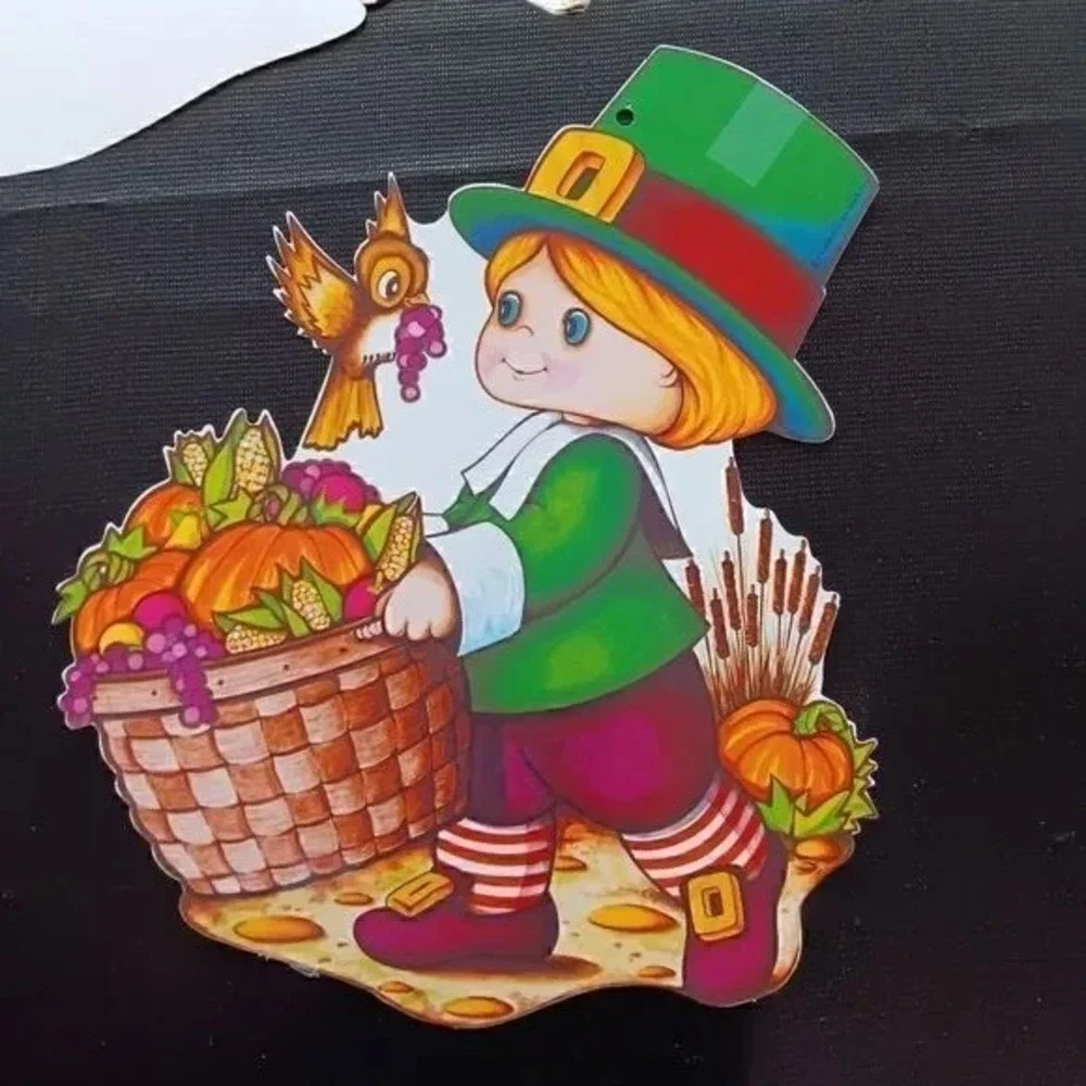 VTG 1970s Beistle Thanksgiving Cardboard Cutouts Lot Turkey Pilgrim Fall‎ Decor
